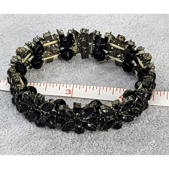 Rhinestone Beaded Stretch Bracelets Lot in Black Floral Silver Gold Green LI326 - Picture 4 of 8